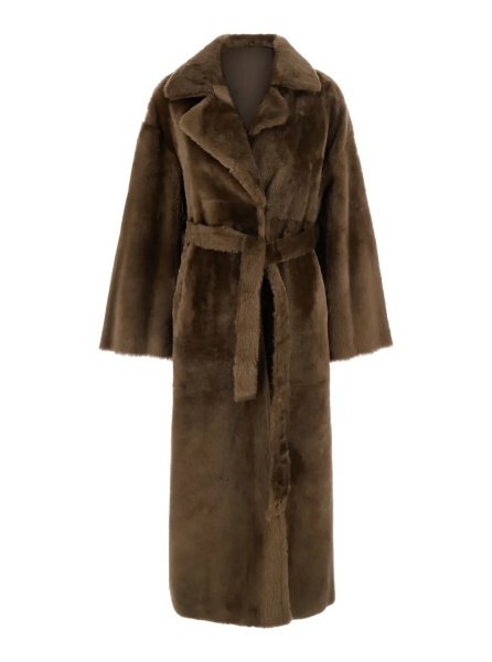 Palton 'RIEN' Brown Coat with Notched Collar and Reversible Design in Leather and Fur for Women