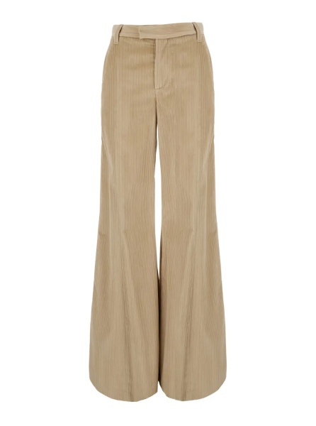 Pantaloni Beige High-waisted Pants with Monile on the Belt Loop and Wide Leg in Corduroy for Women