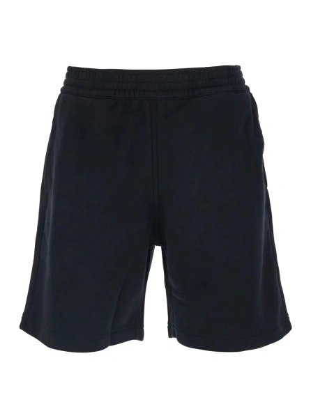 Pantaloni Black Bermuda Shorts with Elastic Waist and Logo Patch on the Back in Cotton Man