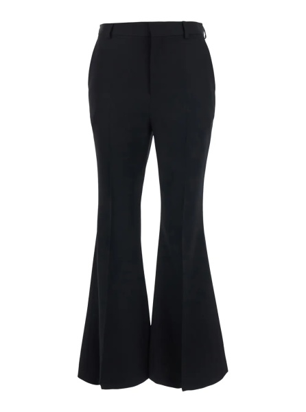 Pantaloni black Pants with belt loops and flared design in wool for women