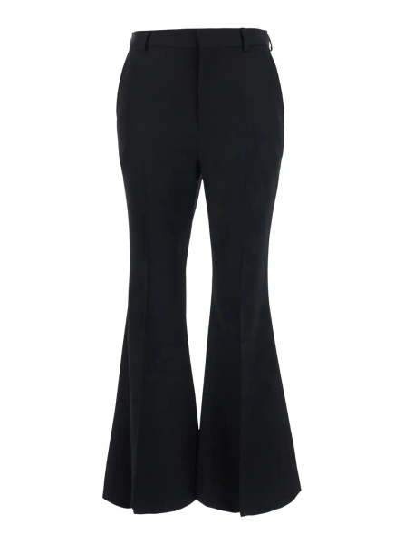 Pantaloni black Pants with belt loops and flared design in wool for women