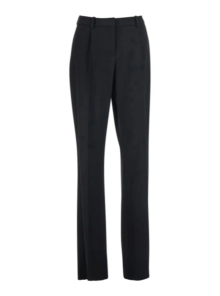 Pantaloni Black Straight-leg pants with Front Pleats in Wool for Women
