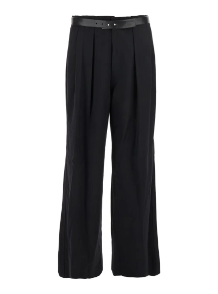 Pantaloni Black Trousers with Built-in Belt and Pleated Design in Wool Blend Man
