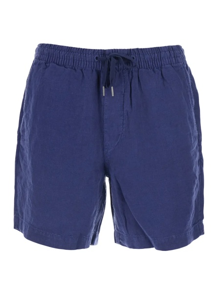 Pantaloni Blue bermuda shorts with elasticated waist and tone-on-tone Pony embroidery in linen for men