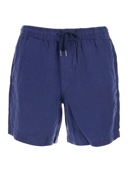 Pantaloni Blue bermuda shorts with elasticated waist and tone-on-tone Pony embroidery in linen for men