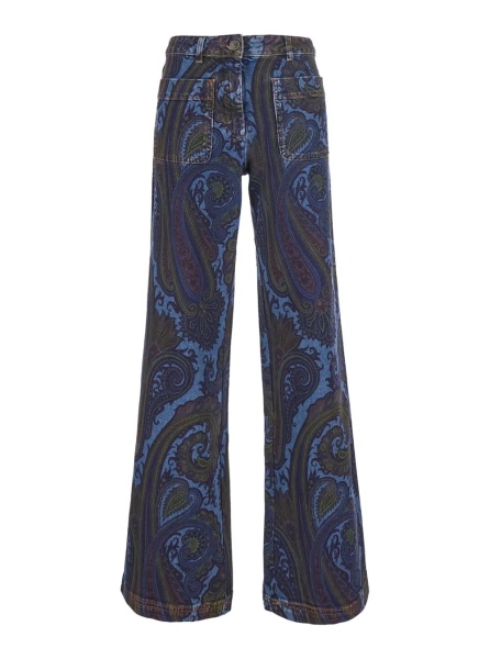 Pantaloni Blue Jeans with patch logo on the back and all-over print in denim women