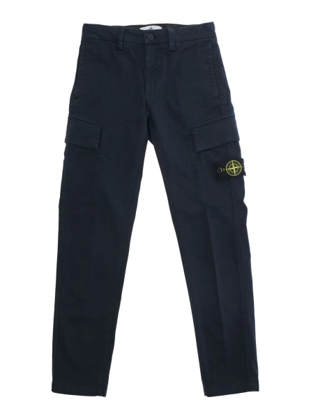 Pantaloni Blue Pants with Belt Loops and Logo Patch on the Front in Cotton Stretch Boy