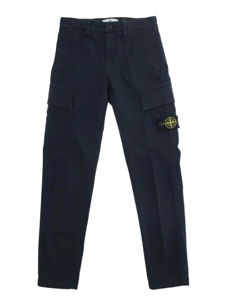 Pantaloni Blue Pants with Belt Loops and Logo Patch on the Front in Cotton Stretch Boy