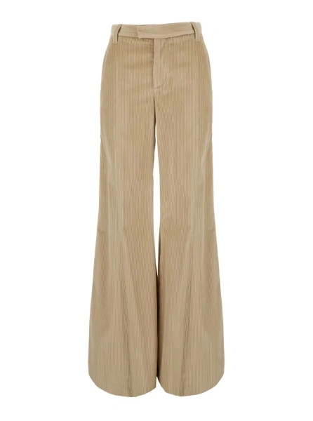 Pantaloni Brunello Cucinelli bej din catifea reiata