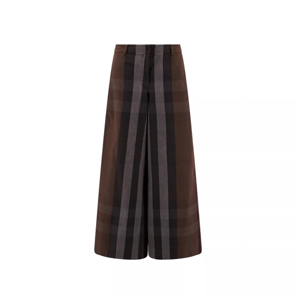 Pantaloni Burberry Checked Wide Leg Canvas Pants