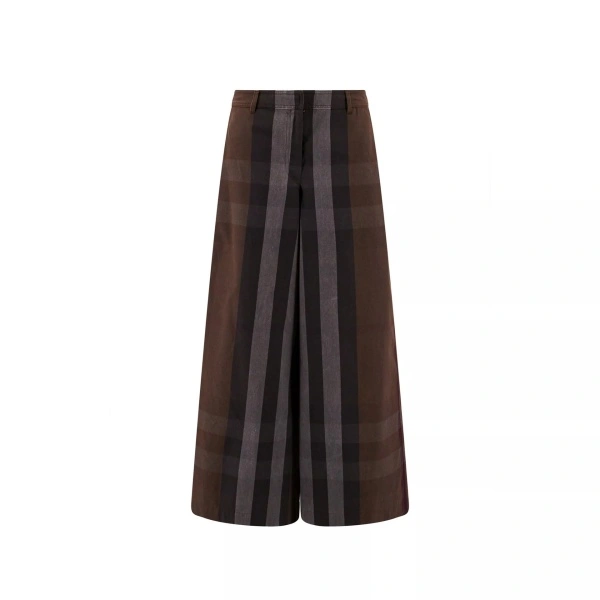 Pantaloni Burberry Checked Wide Leg Canvas Pants