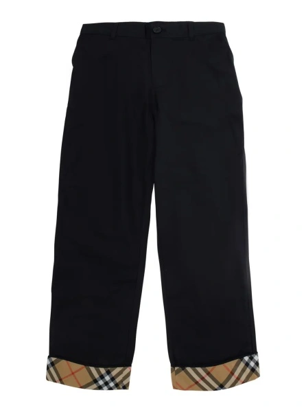 Pantaloni Burberry Kids negri din bumbac