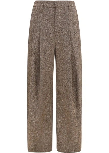 Pantaloni casual Brunello Cucinelli maro din lana virgina