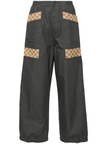 Pantaloni drepti Gucci gri din bumbac