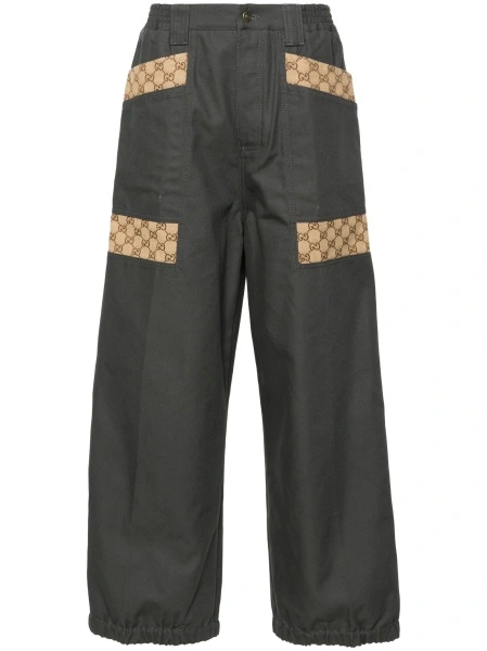Pantaloni drepti Gucci gri din bumbac