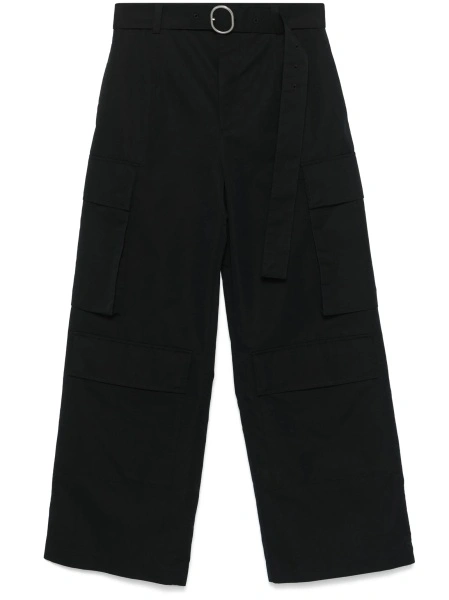Pantaloni evazati Jil Sander negri din matase si bumbac