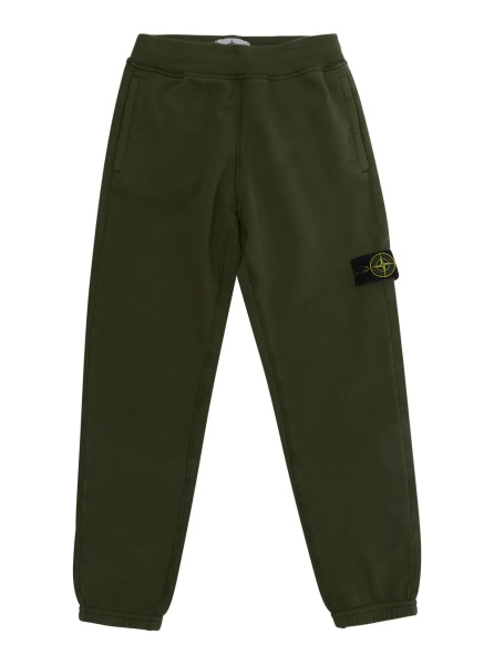 Pantaloni Green Pants with Elastic Waist and Logo Patch on the Front in Cotton Boy