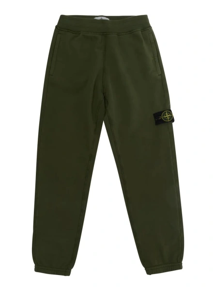 Pantaloni Green Pants with Elastic Waist and Logo Patch on the Front in Cotton Boy