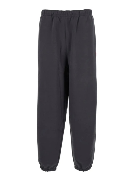 Pantaloni Grey Trousers with Elastic Waist and Side Logo Patch in Cotton Man