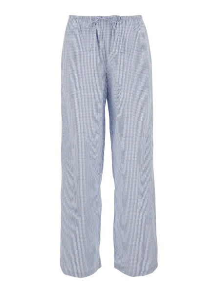 Pantaloni Light blue Pants with elastic waistband and drawstring and all-over check motif in cotton blend for women