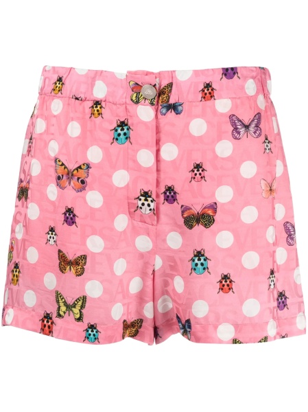 Pantaloni scurti Versace roz din vascoza si matase