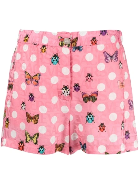 Pantaloni scurti Versace roz din vascoza si matase