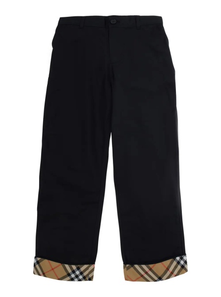 Pantaloni 'Sheldon' Black Pants with Check hem in cotton boy