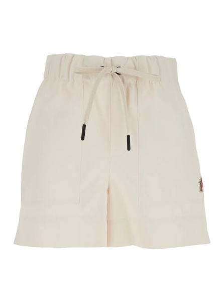 Pantaloni White Shorts with Elasticated Waist and Drawstring and Logo Patch on the Side in Tech Fabric for Women
