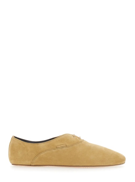 Pantofi beige Lace-up shoe with logo on the tongue in suede for men