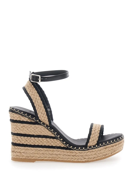 Pantofi 'BERA' Beige Wedges with Ankle Strap and High Wedge Heel in Fabric for Women