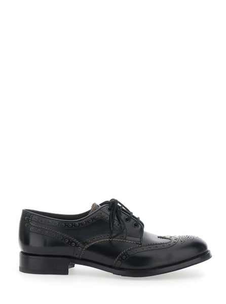 Pantofi Black Lace-up Shoes with Front Lace Closure and Low Heel in Leather for Men