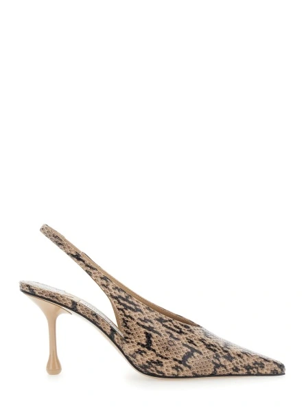 Pantofi 'Isa' Beige Beige Slingback Pumps with Snakeskin Print Effect in Leather for Women