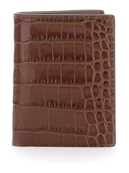 Portofel Tom Ford maro din piele 'Crocodile Effect'