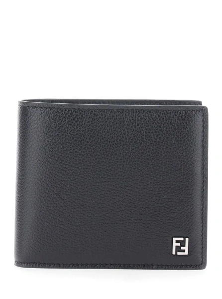 Portofele Black Bi-Fold Wallet with FF Logo Plaque in Leather Men
