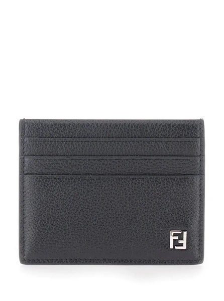 Portofele Black card holder with FF logo plaque in leather for men