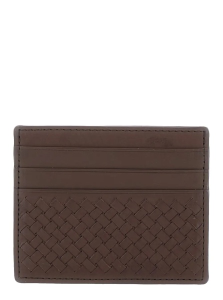 Portofele Brown Card Holder with Woven Design in Leather for Women