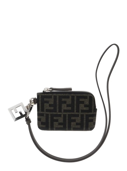 Portofele Brown Cardholder with FF all-over Motif in Leather and Fabric for men