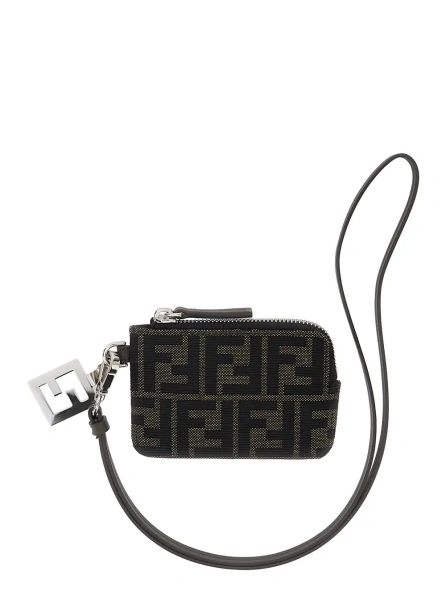 Portofele Brown Cardholder with FF all-over Motif in Leather and Fabric for men