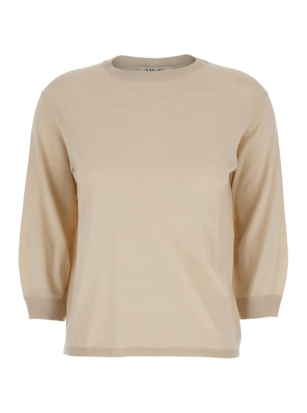 Pulover 'Amici' Beige Sweater with Three-Quarter Sleeves in Virgin Wool Woman