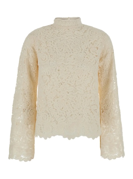 Pulover beige Sweater with lace details and perforated design in fabric for women