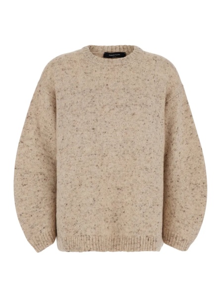 Pulover beige Sweater with round neck and all-over polka dot motif in wool blend women