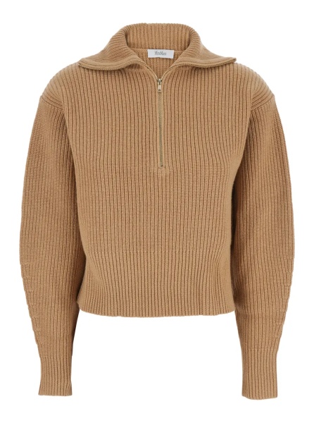 Pulover Beige Turtleneck Sweater with Ribbed Design in Wool and Cashmere Blend Woman