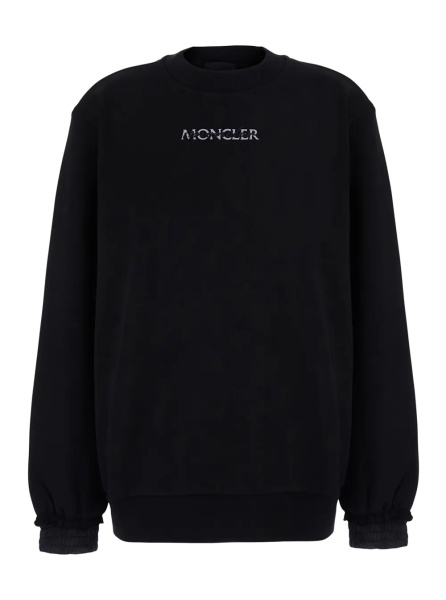 Pulover Black Crewneck sweatshirt with logo lettering and logo patch on the sleeve in cotton for women