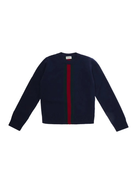 Pulover Blue Crewneck sweater with Web embroidery in wool Boy