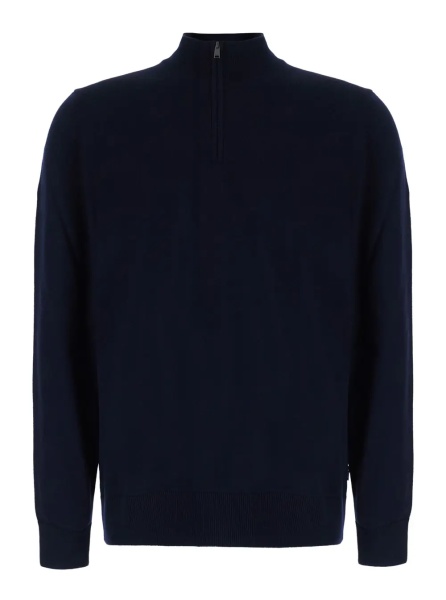 Pulover Blue Sweater with half zip closure on the front in wool for men
