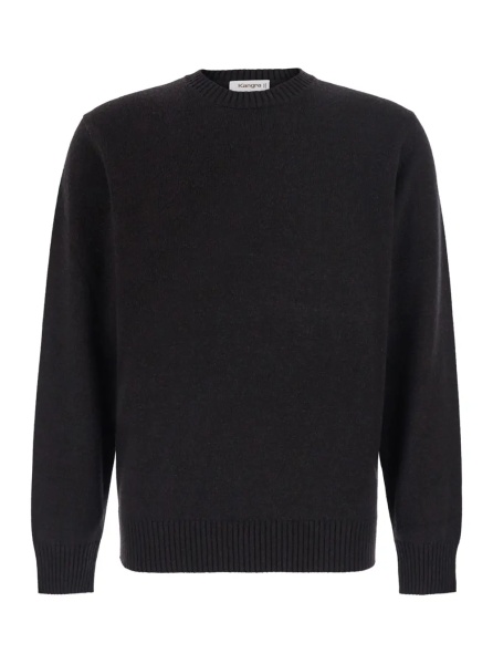 Pulover Brown Crewneck sweater with ribbed finishes in Blend wool and cashmere for men