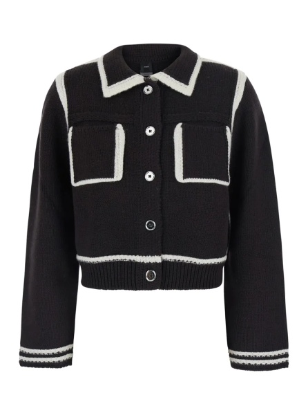 Pulover Brown crop jacket with classic collar and Contrasting details in wool women