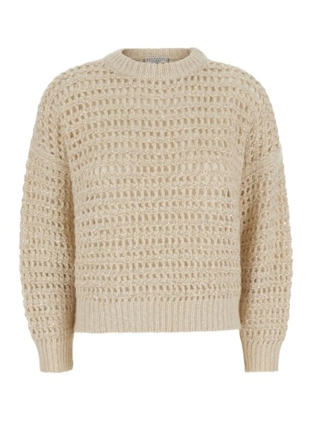 Pulover Brunello Cucinelli alb din lana si casmir