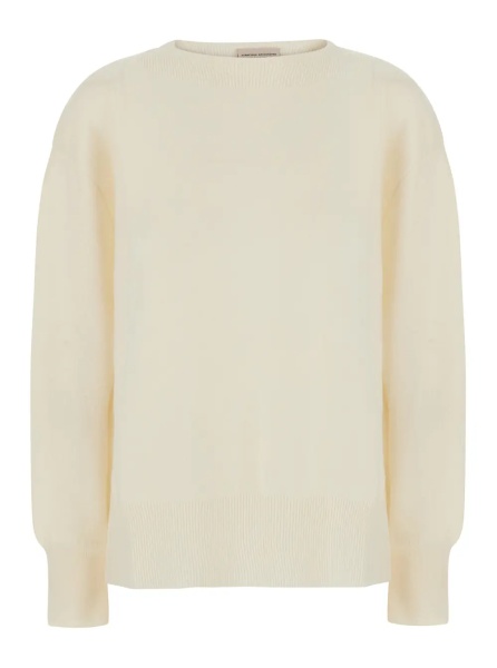 Pulover 'CANDY' White Sweater with round neck and split cuffs in Wool and Cashmere for Women