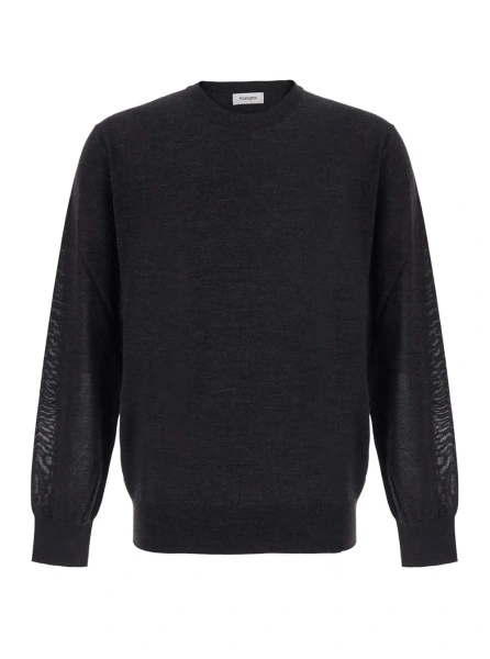 Pulover Crew Neck ML F.18gg with long sleeves in Merino's Extrafine brown for men